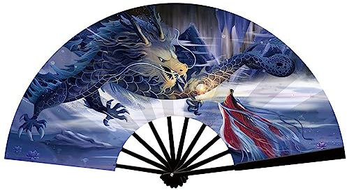 BBASILIYSD Chinesischer Stil, großer faltbarer Fächer, Sommer, dominierender Tintenstrahl-Ventilator, Handfächer, Bambus, I2w1, Leinwand, Holz, Deko-Fächer, Outdoor