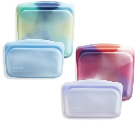 Stasher Sacchetti riutilizzabili per alimenti in silicone di alta qualità, confezione da 4, multiuso, multiuso, per il pranzo, contenitori da viaggio, senza BPA, senza perdite, lavabili in