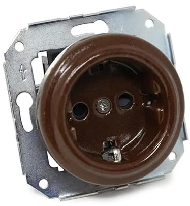Base encastrée en porcelaine brune, base 2P + prise de terre à encastrer, sans cadre