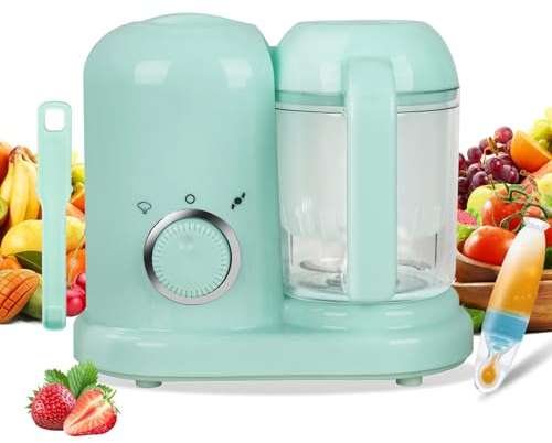 Robot multifunción 4 en 1 Vaporizador y Batidora para Bebé Diversificador de Alimentos Cocedor al Vapor Batidora Descongelación Recalentamiento Cocción al Vapor Suave, Cocción al Vapor Rápida (verde)