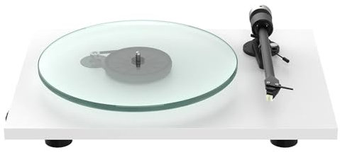 Pro-ject T2, Audiophile Entry Level Turntable with 1,7kg heavy glass platter, 9” aluminium tonearm and spring-based Anti-Skating, Sumiko Rainier, Made in Europe (White)