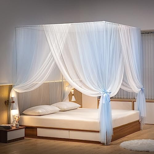 Beyeutao Moskitonetz Betthimmel 180 x 200 cm Blau Baldachin Bettzelt Betthimmel Mädchen Babybett Kinder Himmel Baldachin Kinderzimmer Himmelbett mit Betthimmel Rahmen.