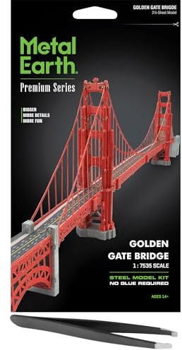 fascinations Metal Earth Premium Golden Gate Tower Bridge 3D Metall Modellbausatz Bundle mit Pinzette