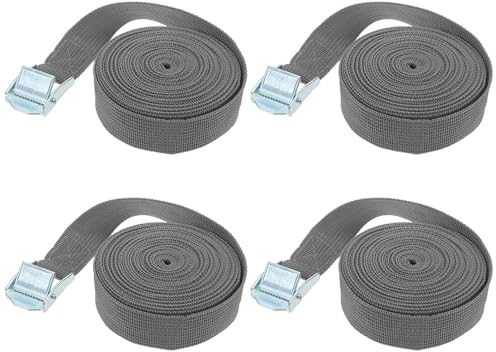 Spanngurte mit Ratsche, 6 m x 25 mm, 4 Stück, verstellbare Zurrgurte mit Schnalle aus Legierung, für Fracht, Gepäck, Lieferwagen, LKW, Grau, 4 Stück