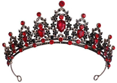 Frauen Schwarz Kristall Tiara Kronprinzessin Mädchen Rot Strasssteine Stirnband Strass Geschenk für Kostüm Hochzeit Braut Abschlussball Geburtstag Festzug Halloween Haarschmuck Geschenk
