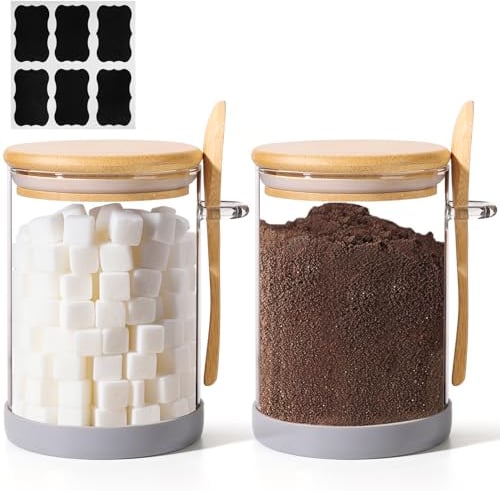 ComSaf 19oz Glass Jars with Bamboo Lids & Spoons Set of 2, Overnight Oats Containers with Lids, Sugar Coffee Containers Salt Spice Jars, Glass Jar with Spoon for Candy, Tea, Brown Sugar, Nuts