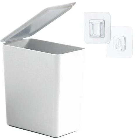 Klein Tisch Mülleimer mit Deckel 1.2L,Mini Tischabfalleimer für Esszimmer,Bäd,Büros,Schlafzimmer,ABS,Leichter Luxus (Weiß)