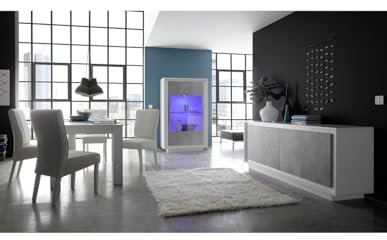 PRICE FACTORY just for you Vitrine 2 Portes, Collection Fall, Coloris Blanc Mat laqué et Gris Aspect béton