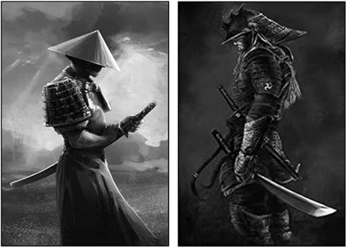 DLKAJFK Orientalisches Bushido-Poster,Japanisches Samurai-Gemälde,Japanische Schriftzeichen und Berg Fuji-Poster,Ohne Rahmen (Poster-06,2Pcs-70x100cm)