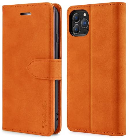 TOHULLE Case for iPhone 11 Pro Max, Premium PU Leather Wallet Case with Card Holder Kickstand Magnetic Closure Shockproof Flip Folio Case Cover for iPhone 11 Pro Max (6.5 Inch) - Orange