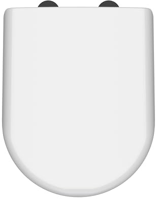 nuie NTS004B Modern Bathroom D Shaped Soft Close Toilet Seat with Black Cover Caps, 364 x 70 x 446mm, White