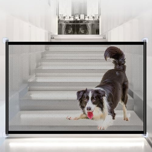 Puertas de escalera para perros, puertas de perro de 180 x 72 cm, extensibles sin taladrar, puerta retráctil para perros, red de aislamiento de malla portátil para escaleras, puerta interior (72 x 180
