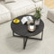 HOJINLINERO Runder Couchtisch, Teetisch, Beistelltisch, Sofatisch für Wohnzimmer, mit Metallbeinen, Cocktailtisch mit Holzoptik, Akzentmöbel, einfach zu montieren, Schwarz