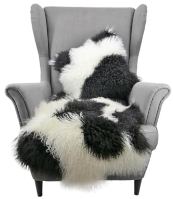 Hollert Lammfell Tibet Schwarz/Weiß weich und flauschig echtes Tibet Lammfell Größe 90-100