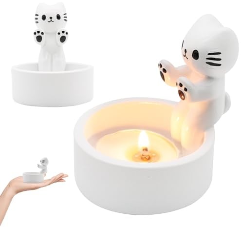 Katzen Kerzenhalter, Kerzenständer, Katzen Deko (Weiß) | Geschenke Für Katzenliebhaber, Wohnzimmer Schlafzimmer Deko Tischdeko