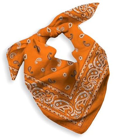 EVERY-VILLE Where EVERYone is Welcome 1 Pack Orange Bandana for Women Men Gift Packaging - Burnt Bandanna Cowgirl Cowboy Accessories Scarf Handkerchief Neckerchief - Large Paisley Hair Face Covering