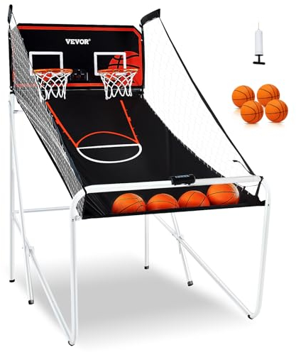 VEVOR 2,05 m Indoor-Basketballspiel für 2 Spieler, Basketballautomat, Baskeltballständer mit 4 Bällen & 8 Spielmodi & 2 Basketballkörben, Anzeigetafel & Aufblaspumpe, für Kinder, Erwachsene