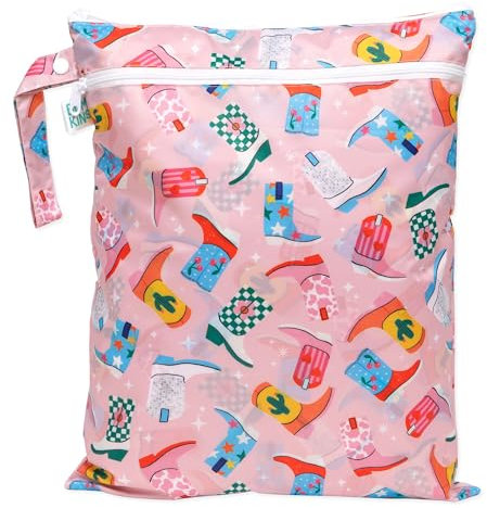 Bumkins Wasserdichte Nass-/Trockentasche, Baby, Reisen, Badeanzug, Windeln, Pumpen, Pool, Strand, Studio, Toilettenartikel, Haken für Kinderwagen, Reißverschluss, wiederverwendbar, Cowgirl-Stiefel