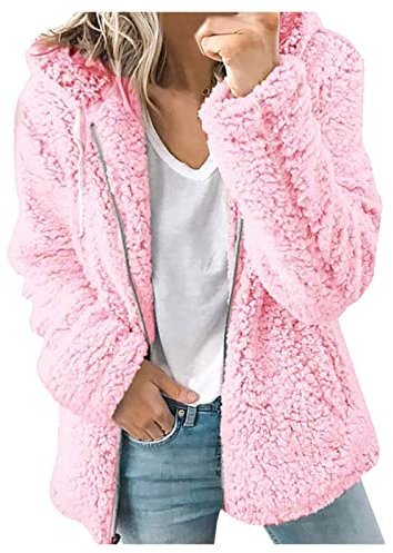 AMDOLE Manteaux en polaire pour femme - Veste d'hiver chaude en polaire douce et moelleuse - Cardigan à capuche - Fermeture éclair intégrale - Décontracté - Ample et confortable - Taille 36-44, Rose