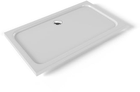 Moments of Glass Plato de ducha Acrílico Shimmer Smooth 70x120 cm, Blanco – Textura Lisa, Antiderrapante, Antibacteriano, Resistente a agentes químicos – Incluye válvula y rejilla