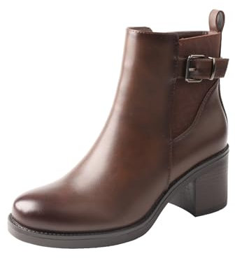TMA EYES Botas de tobillo de otoño e invierno para mujeres botas de moda con cremallera lateral baja(Marrón oscuro,39)