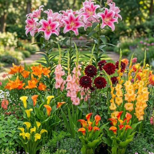 Bulbos de Flores de Verano Summer Garden - 25 Piezas - Gladiolos/Dalias/Lirios/Calla - Plantas Naturales de Holanda - Plantas de Exterior Resistentes - Sin Semillas, No Artificiales