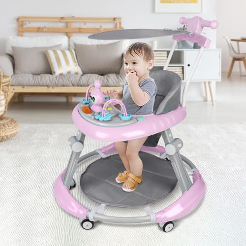 OHMG 3 in 1 Girellini evolutivi Bebe Girls & Boys Girellini con ruota universale e altezza regolabile,pieghevole Girello per 6-18 mesi, jumperoo bebebe,fino a 12 kg