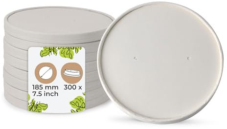 BIOZOYG Couvercles en carton pour tasses 300 pièces Ø 185 mm Blanc Soupière avec couvercle jetable enduit Couvercles En Carton Membrane Pour Bol Soupe à Emporter Bol Salade Terrine Pot