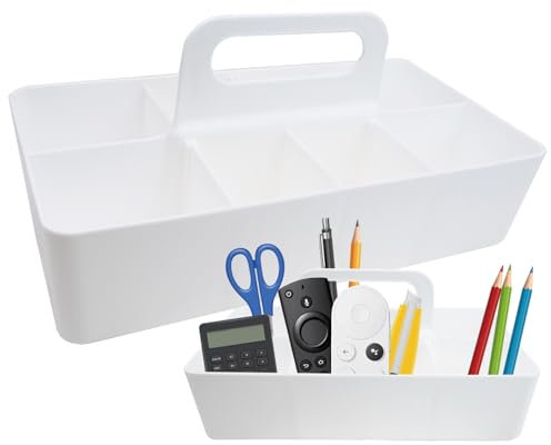 WSAMJIN Cesta de Organizadora con Asa, Cesta de Almacenaje de Plástico con 8 Compartimentos, Cesta de Escritorio Portátil Caja de Escritorio para Maquillaje, Escritorios, Baño (32.7×17.2×8.5cm)