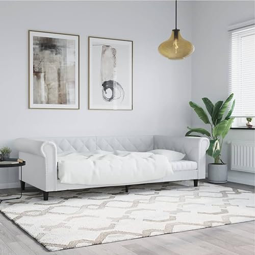 Fasba Tagesbett, Gästebett 2-in-1, Sofabett Schlafsofa für Schlafzimmer Wohnzimmer, Bettsofa Sofa, Modernes Design, Weiß 100x200cm Kunstleder