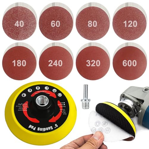 Schleifscheiben-Set 125 mm Klett für Winkelschleifer, 80 Stück Schleifpapier Klett mit M14 Schleifteller und Schaft, Schleifscheiben Pad, Schleifaufsatz, Winkelschleifer Zubehör für Holz und Metall