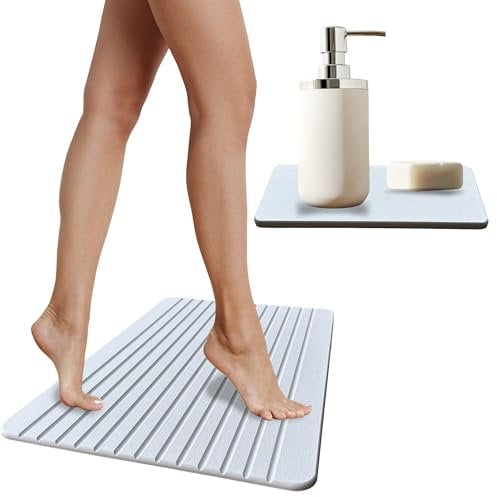 Alfombra de Baño Diatomita Antideslizante y Bandeja a Juego – Secado Rápido, Absorbente y Antibacteriana | Alfombrilla de Ducha Moderna, Minimalista Stone Mat para un Baño Impecable
