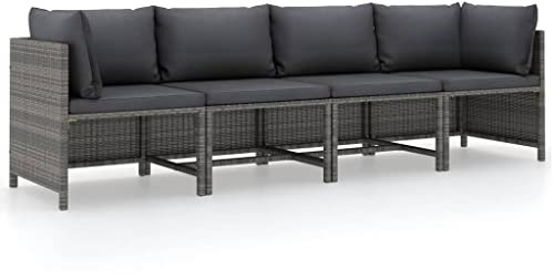 Myheimly Gartensofa 4-Sitzer mit Kissen Mittelsofa Ecksofa Sofa Lounge Gartenset Gartenmöbel Garten Garnitur Sitzgruppe Grau Poly Rattan,Grau,4-Sitzer
