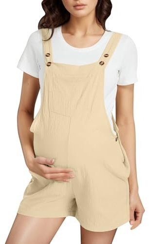 Tuta premaman da donna 2025 pantaloncini casual estivi incinta generale senza maniche canotta con scollo quadrato cinturino regolabile pagliaccetto corto tutine body da allenamento con tasche, Beige