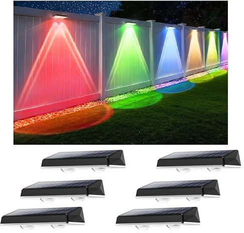 Delaiglow solcellslampor för utomhusvägg, RGB vägglampa utomhus solenergi, IP67 vattentät solstängselbelysning, 7 färger trådlös utomhusvägglampa på solenergi, 6-Pak RGB