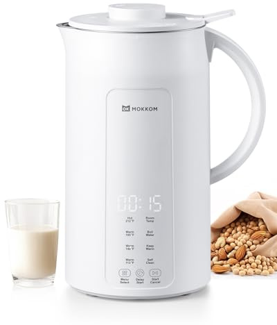 MOKKOM Nut Milk Maker, 42oz Soy Milk Maker for Homemade Plant-Based Milk, Oats, Soy, Dairy Free Beverages, Automatic Almond Milk Machine with Delay Start/Keep Warm/Self-Cleaning/Boiling, Pearl White