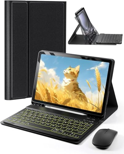 Étui avec clavier pour Samsung Galaxy Tab A11 et Tab A9 8,7 A11-2025/A9-2023 (SM-X133, SM-X135, SM-X110, SM-X115) avec clavier magique rétroéclairé et porte-crayon intégré avec souris – Noir