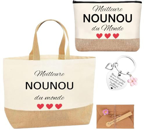 Cadeau Nounou Tote Bag Nounou Sac Babysitter Cadeau de Fin d'Année Noël | Cadeau Nounou pour Fin d'Année Noël Anniversaire Porte Clé Trousse Nounou Pochette Maquillage Enveloppe