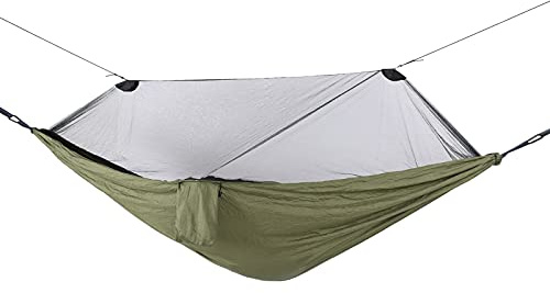 Moskitonetz-Hängematte, Einzel-Fallschirm-Nylon-Campingbett, 279,4 x 139,7 cm, tragbare Outdoor-Hängematte mit Insektenschutz, leicht, faltbar
