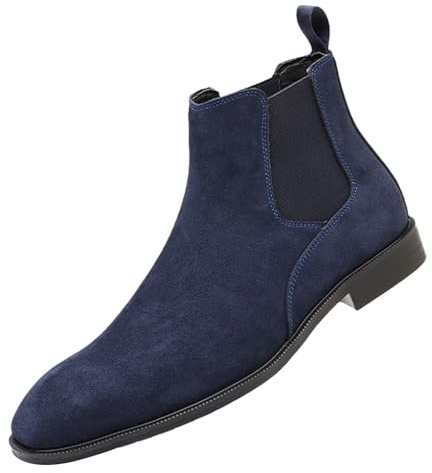 ANUFER Herr kohud mocka skor Chelsea fyrkantig tå slip on formella ankelstövlar, Marinblå, 40 EU