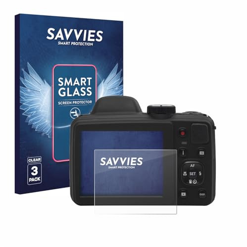 Savvies Schutzglas für Kodak Pixpro AZ405 | 3 Stück Transparenter Displayschutz Made in Germany Panzer Schutz Glas 9H Schutzfolie HD Klar Blasenfrei Einfache Montage