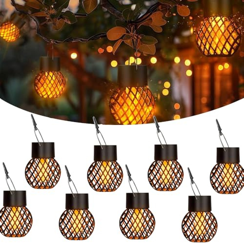 8 Stück Solarlampen für Außen Hängend Mit Clip,Solarbirnen für Außen Hängend,Hängeleuchte solar outdoor,Mini Solar Hängeleuchten,Solarlaterne Klein,Solar Hängelampe für Gärten,Höfe,Zäune