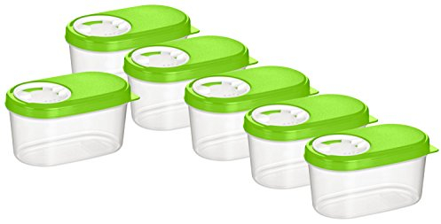 Kigima Schüttdosen 0,14L 6er Set Grün – Vorratsdosen mit Deckel luftdicht – Schüttdose für Gewürze & Lebensmittel – Frischhaltedosen mit Deckel – Aufbewahrungsbox mit Schüttfunktion – Made in Austria