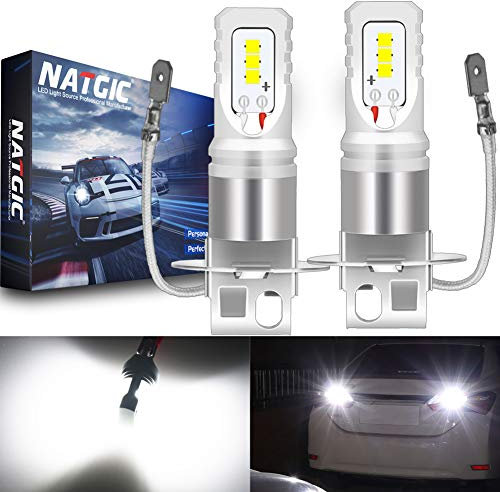 NATGIC H3 Ampoules LED antibrouillard blanches Xenon 1700LM CSP pour projecteur antibrouillard, 12V-24V (paquet de 2)