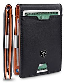 TRAVANDO Austin Portefeuille Fin pour Homme avec Pince à Billets avec Blocage RFID et boîte Cadeau, Noir et Orange