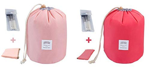 INVODA Reise-Kosmetikeimer, tragbarer Make-up-Toiletry Organizer (Rosa + Rot)