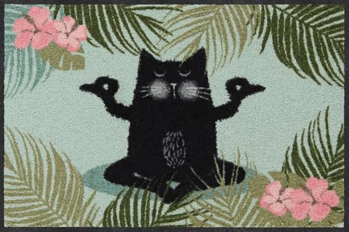 Salonloewe Fussmatte Yoga Katze I Schmutzfangmatte & Fußabtreter für Innen 50 x 75 cm