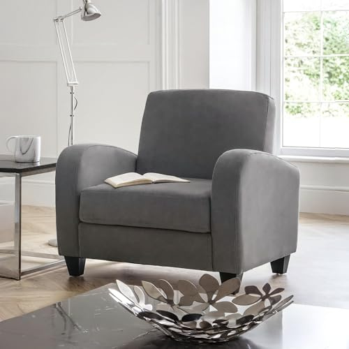 Julian Bowen Vivo Armchair, Chenille, Grey - H83 x W87 x D79.5cm | Contemporary Armchair for Living Room, Soft Chenille, High-Grade Foam, Robust Hardwood Frame