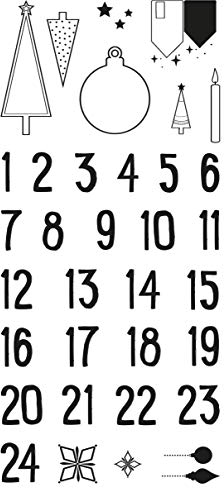 Rayher Clear Stamps Adventskalender Zahlen 1 – 24, Motiv Nordic, Bogengröße 97 x 205 mm, 24 Zahlen und 10 Motive, klar, transparente Stempel, durchsichtig, Silikonstempel, 50222000