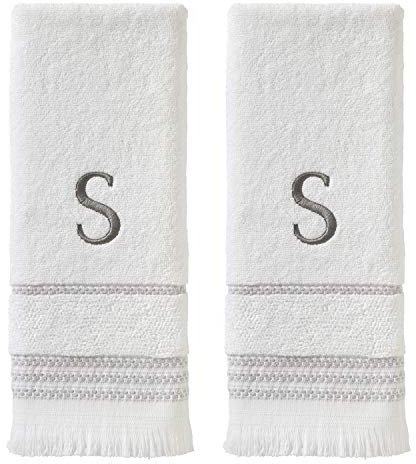 SKL Home Lässiges Monogramm Handtuch-Set S, Baumwolle, Weiss/opulenter Garten, 16x26, 2